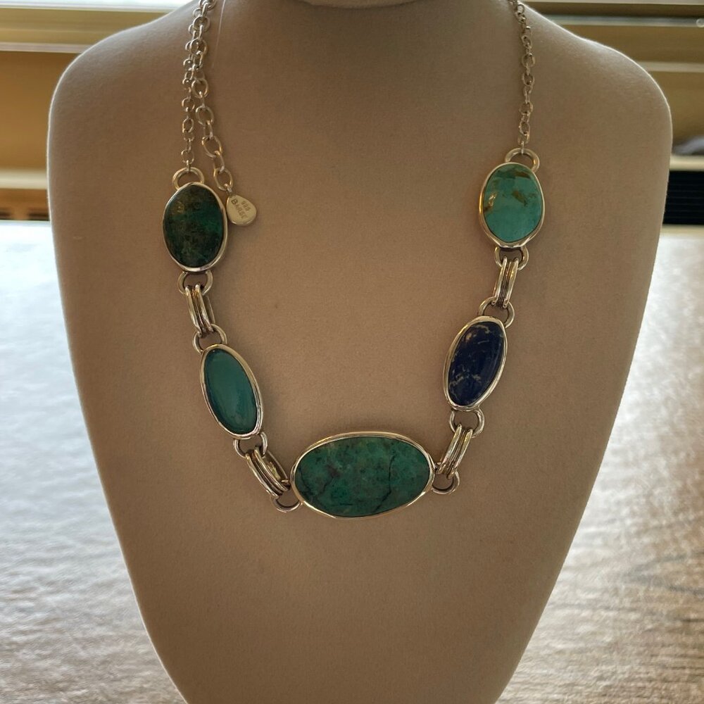 Barse Turquoise, Lapis and Green Glass necklace, bracelet and earrings set - Picture 3 of 16